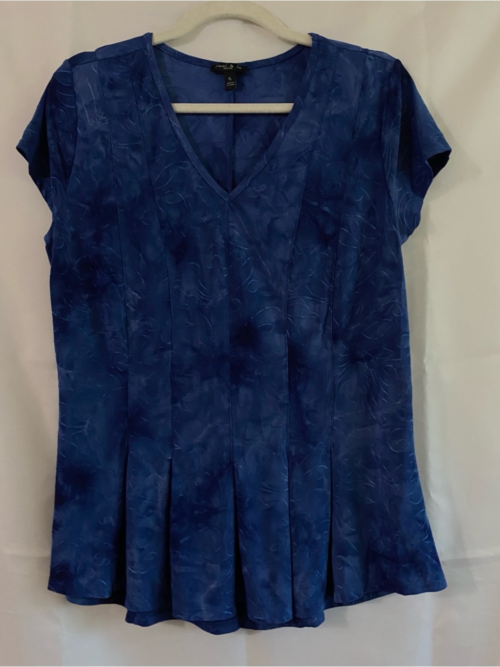 Somi & Jo Petite PL Blue Embroidered V-Neck Blouse